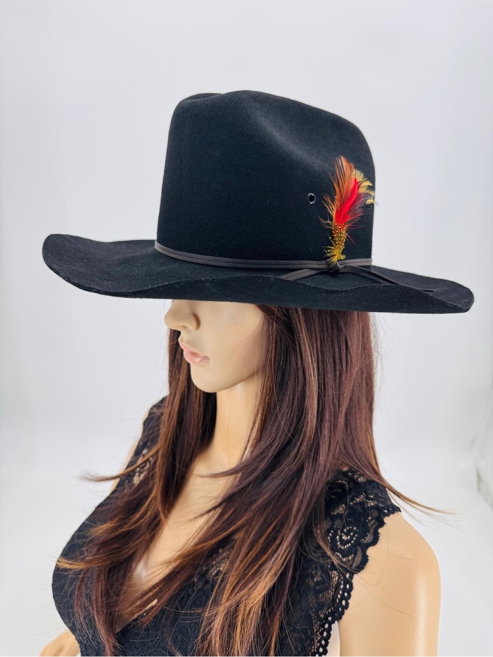 Turner Hat Company Old West Black Felt Wool Feathers Western Cowboy Hat NWT